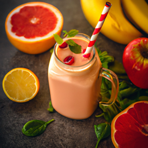 Köstlicher hausgemachter Smoothie mit Apfel und Himbeeren und Grapefruit gegen Bluthochdruck 58417