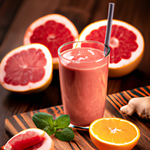 Köstlicher hausgemachter Smoothie mit Apfel und Himbeeren und Grapefruit gegen Bluthochdruck 58535